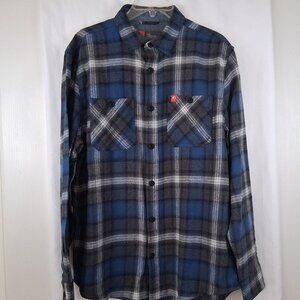 American Outdoorsman Flannel Shirt Men XL Blue Gray Plaid Workwear Casual